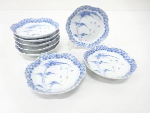 染付　竹　輪花小皿　8客